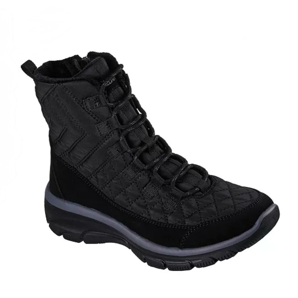 SKECHERS BLACK QUILTED UPPER SUEDE LACE UP BOOTS